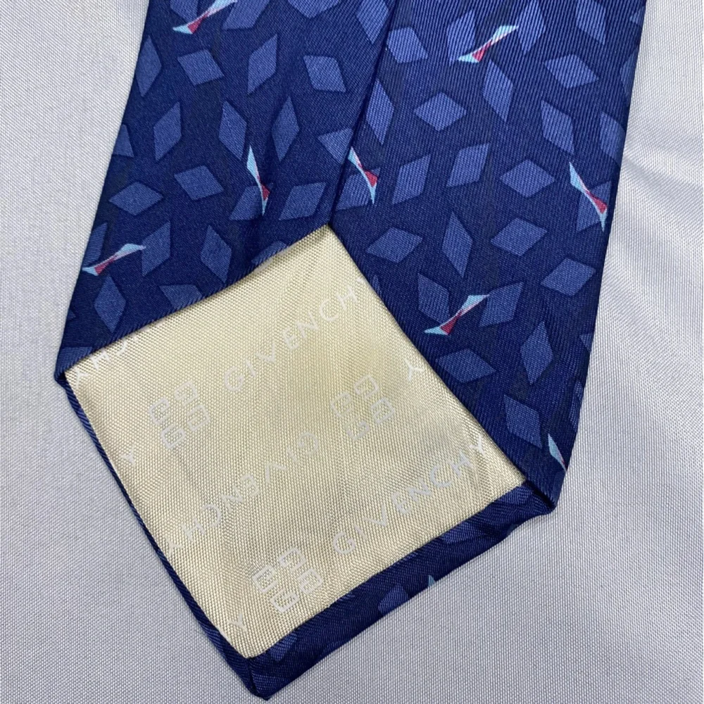 Vintage Gievenchy‎ Monsieur Neck Tie Silk Geometric Print Blue Italy